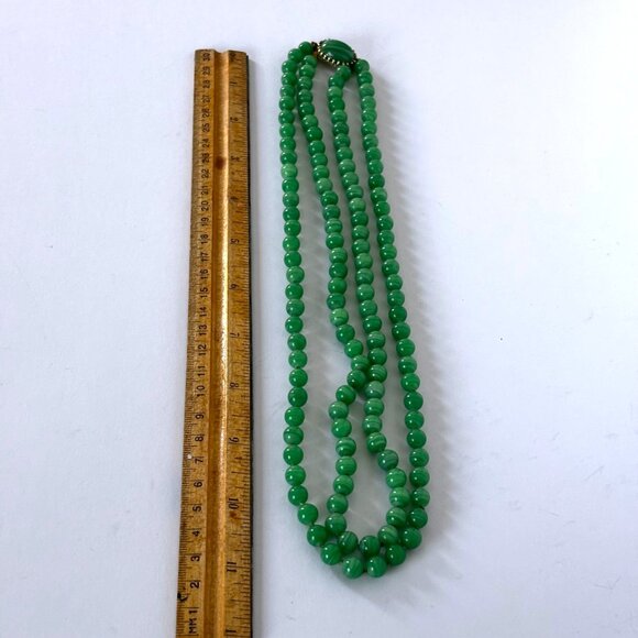 Vtg Hobe Necklace Green Swirl Bead Double Strand‎ Knotted Signed 1960s - Picture 5 of 8